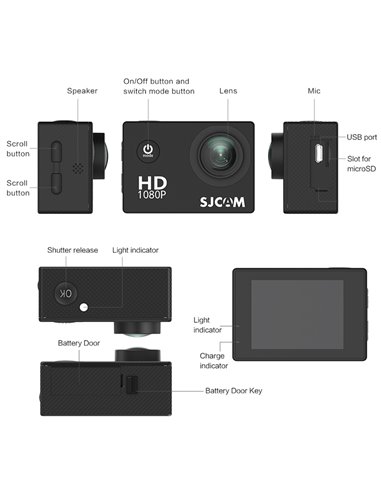 SJCAM Action Cam SJ4000 WiFi, 2K, 12MP, 2" LCD, αδιάβροχη, μαύρη