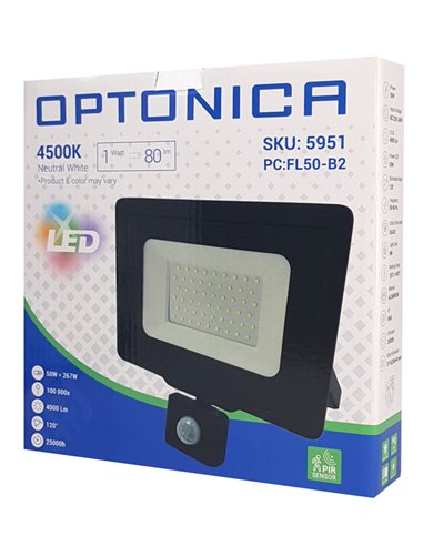 OPTONICA LED προβολέας 5951, με αισθητήρα κίνησης, 50W, 4500K, IP65