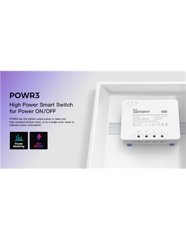 SONOFF smart διακόπτης παρακολούθησης ισχύος POWR3, WiFi, 25A, λευκός