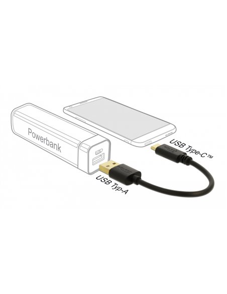 DELOCK καλώδιο USB σε USB Type-C 85354, 3A, 22AWG, 0.15m, μαύρο