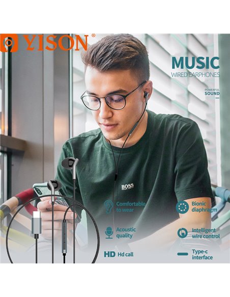 YISON earphones με μικρόφωνο X6, Type-C, 1.2m, μαύρα