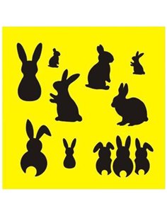 Στένσιλ πλαστικό "Πασχαλινά λαγουδάκια" 16x16εκ.  (ST0140)
