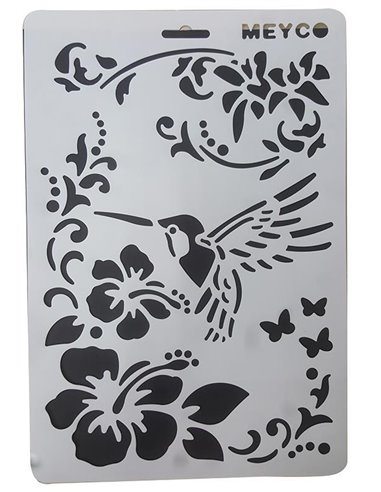 Στένσιλ απο πολυπροπυλένιο Α4 άνθη-πουλί