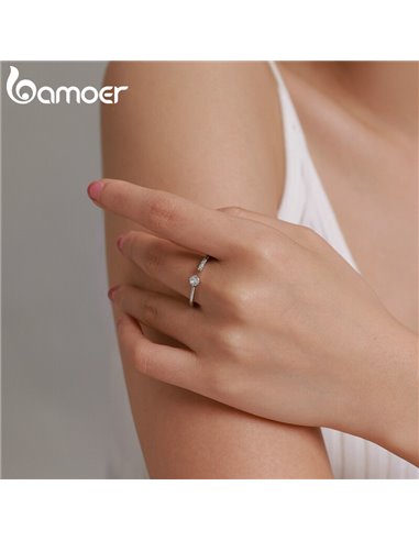 BAMOER δαχτυλίδι BSR203-A, κυβική ζιρκόνια, ανοιγόμενο, ασήμι 925, ασημί