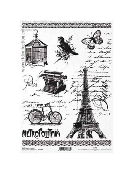 Ριζόχαρτο "Eiffel tower-bicycle" 21x29εκ.   (ITD-R1512)
