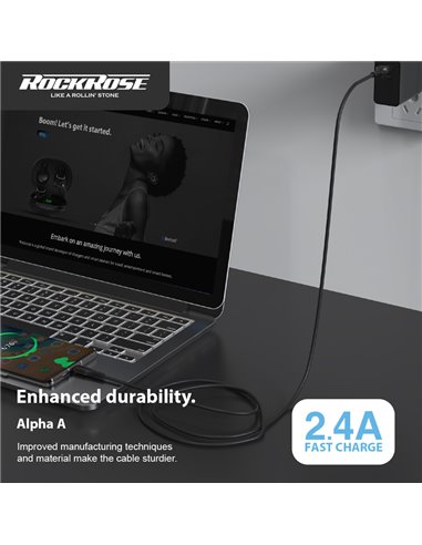 ROCKROSE καλώδιο USB σε USB-C Alpha AC, 2.4A 12W, 1m, μαύρο