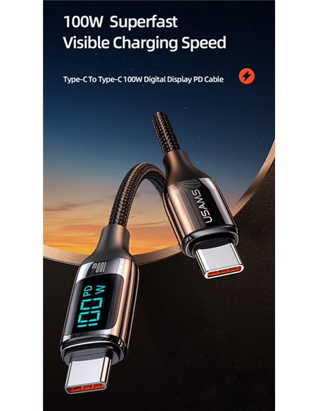 USAMS καλώδιο USB Type-C US-SJ546, 100W/5A, 1.2m, μαύρο