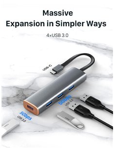 CABLETIME USB-C hub CT-HUBP4, 4x USB θύρες, 5Gbps, γκρι