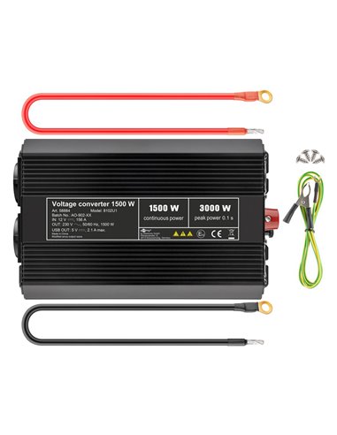 GOOBAY inverter αυτοκινήτου 58884, 12V σε 230V, 1500W, USB 2.1A