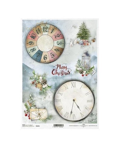 Ριζόχαρτο "Christmas tree, clock, clock face" 21x29.7εκ.   (ITD-R1641)