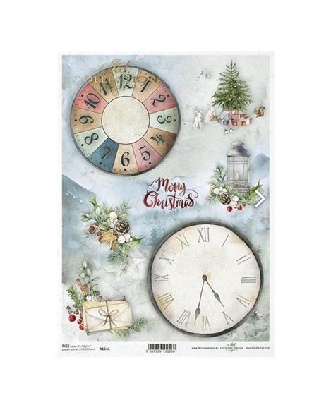 Ριζόχαρτο "Christmas tree, clock, clock face" 21x29.7εκ.   (ITD-R1641)