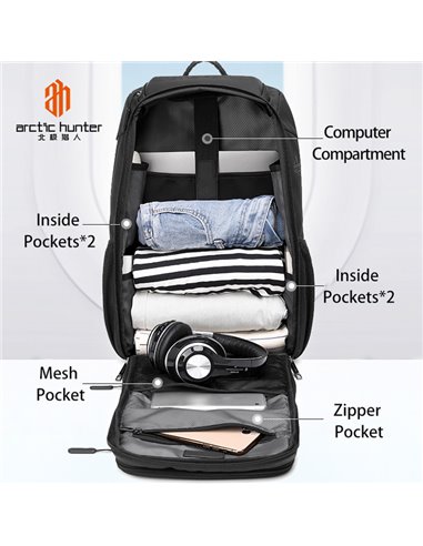 ARCTIC HUNTER τσάντα πλάτης B00461 με θήκη laptop 15.6", γκρι