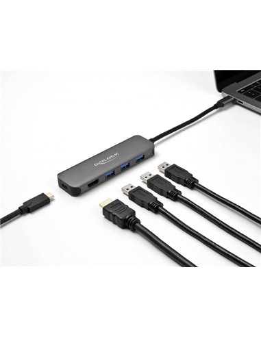 DELOCK USB-C hub 64171, 3x USB 5Gbps, HDMI 4K, USB-C PD 85W, γκρι