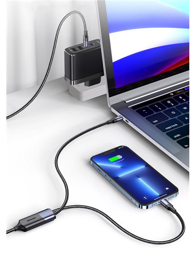 USAMS καλώδιο USB-C σε USB-C & Lightning US-SJ550, PD 100W, 1.2m, μαύρο