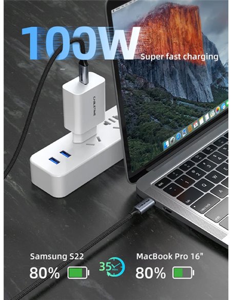 CABLETIME καλώδιο USB-C CT-C160, USB 3.1, 100W, 20Gbps, 4K, 1.5m, μαύρο