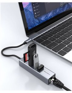 CABLETIME USB-C hub CT-CMLU3, RJ45 & 3x USB θύρες, 5Gbps, 1000Mbps, γκρι