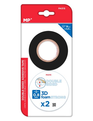 MP foam κολλητική ταινία διπλής όψεως PA515, 19mm, 2.3m, μαύρη, 2τμχ