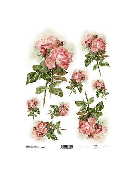 Ριζόχαρτο "pink roses" 21x29εκ.   (ITD-R1202)