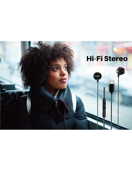 POWERTECH earphones με μικρόφωνο Prime, USB-C, 1.2m, μαύρα