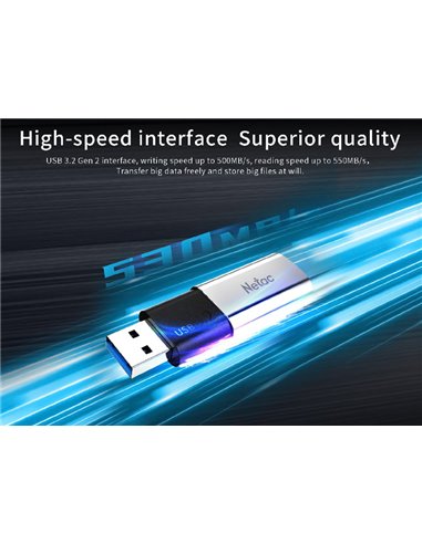 NETAC USB Flash Drive US2, 256GB, USB 3.2, ασημί