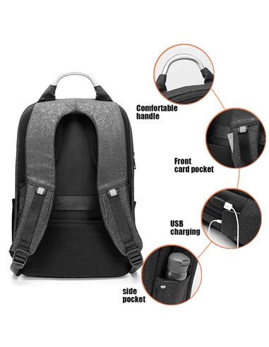 ARCTIC HUNTER τσάντα πλάτης B00218L με θήκη laptop 15.6", USB, γκρι
