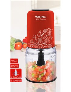 BRUNO πολυκόπτης BRN-0089, 2 ταχύτητες, 400W, 500ml, 4 λεπίδες, κόκκινος