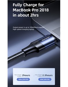 USAMS καλώδιο USB-C US-SJ524, 100W/5A, PD, 1.2m, μαύρο