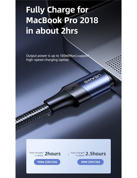 USAMS καλώδιο USB-C US-SJ526, 100W/5A, PD, 3m, μαύρο