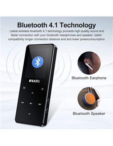 RUIZU MP3 player D51 με ηχείο, 1.8", 8GB, BT, ελληνικό μενού, μαύρο