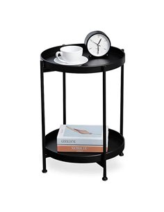 Κομοδίνο - τραπέζι στρογγυλό με 2 επίπεδα μαύρο Ø42x50εκ.