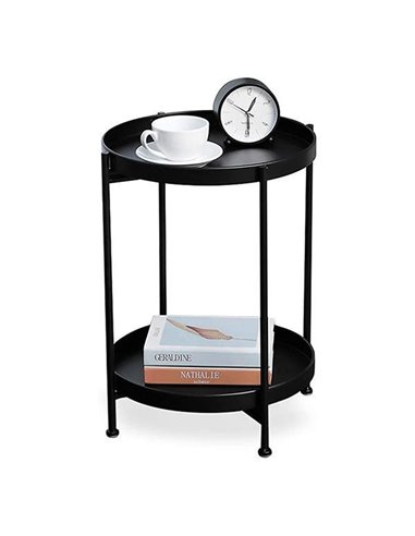 Κομοδίνο - τραπέζι στρογγυλό με 2 επίπεδα μαύρο Ø42x50εκ.