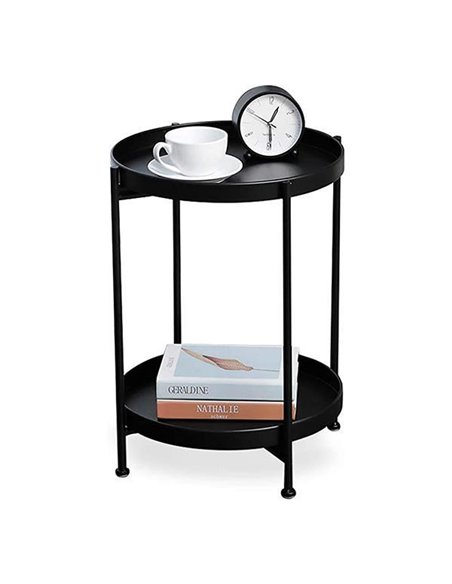 Κομοδίνο - τραπέζι στρογγυλό με 2 επίπεδα μαύρο Ø42x50εκ.