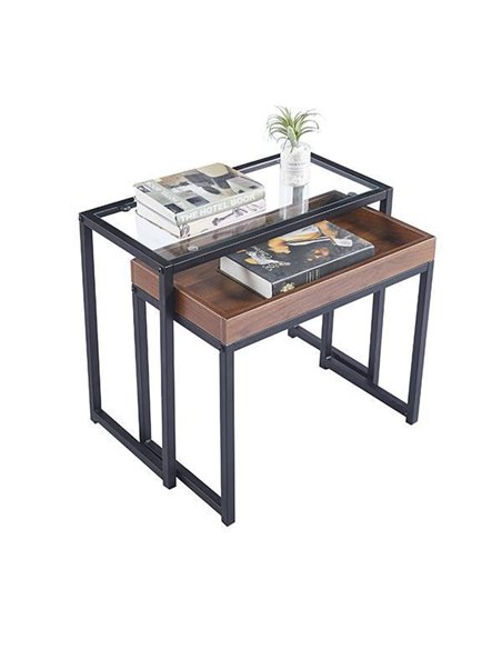 Τραπεζάκια βοηθητικά σετ2 Nextdeco μέταλλο με γυαλί και MDF Υ50x60x30εκ. - Υ47x56x30εκ.