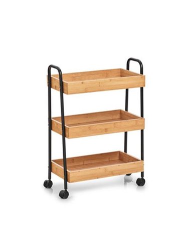 Τρόλεϊ μεταλλικό Nextdeco 3 θέσεων δίσκοι μπαμπού 49x28,5xY70εκ.