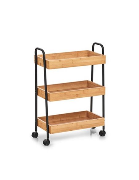 Τρόλεϊ μεταλλικό Nextdeco 3 θέσεων δίσκοι μπαμπού 49x28,5xY70εκ.