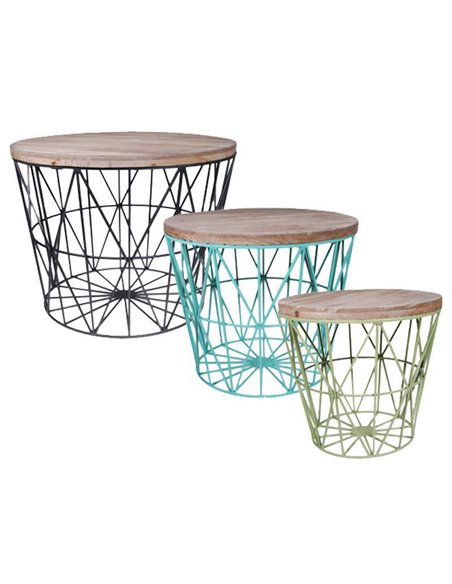 Σετ 3 τραπέζια ξύλινα με σιδερένια βάση Υ47x59.5εκ. - Y42x50εκ. - Υ37,5x40εκ.