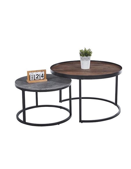 Τραπεζάκια βοηθητικά σετ2 Nextdeco μέταλλο και MDF Ø80xΥ50εκ. - Ø60xΥ40εκ.