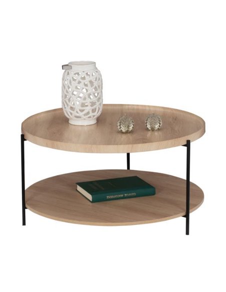 Τραπέζι σαλονιού MATTEO 2 επιπέδων στρογγυλό φυσικό-μαύρο ⌀75xΥ40 εκ.