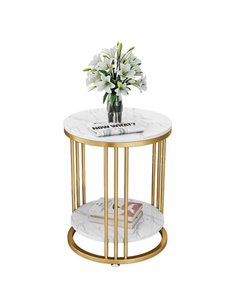 Τραπέζι - κομοδίνο μεταλ. στρογγυλό Υ55εκ. x Ø50 εκ. 2 επιπέδων χρυσό