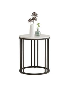 Τραπέζι - κομοδίνο μεταλ. στρογγυλό μαύρο Υ55εκ. Ø50 εκ.  με μαρμάρινη επιφάνεια