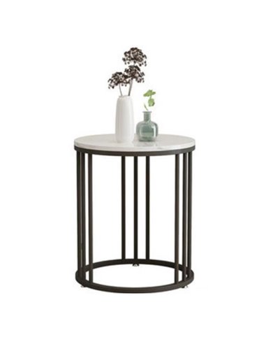 Τραπέζι - κομοδίνο μεταλ. στρογγυλό μαύρο Υ55εκ. Ø50 εκ.  με μαρμάρινη επιφάνεια