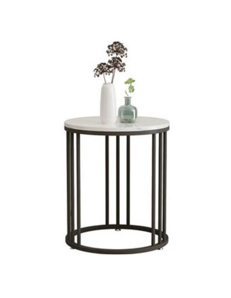 Τραπέζι - κομοδίνο μεταλ. στρογγυλό μαύρο Υ55εκ. Ø50 εκ.  με μαρμάρινη επιφάνεια