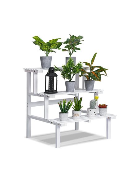 Ανθοστήλη Nextdeco ξύλινη λευκή 3 επιπέδων Υ60x56x60εκ.