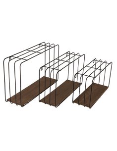 Σετ 3 επιτοίχια ράφια μεταλλικά με ξύλινη βάση, μαύρο 40x10xΥ24εκ., 34x10xΥ20εκ., 30x10xΥ17εκ.