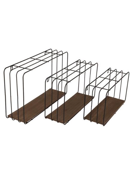 Σετ 3 επιτοίχια ράφια μεταλλικά με ξύλινη βάση, μαύρο 40x10xΥ24εκ., 34x10xΥ20εκ., 30x10xΥ17εκ.