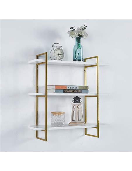 Ραφιέρα επιτοίχια με 3 ράφια χρυσή 60x18xY60εκ.