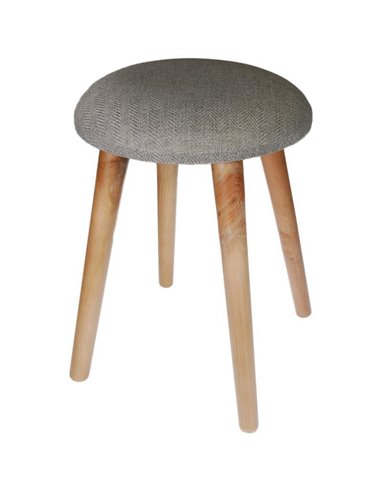 Σκαμπό υφασμάτινο Nextdeco γκρι με ξύλινα πόδια Υ37x35Ø εκ.