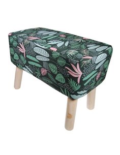 Σκαμπό υφασμάτινο Nextdeco floral με ξύλινα πόδια Υ37x50x27εκ.