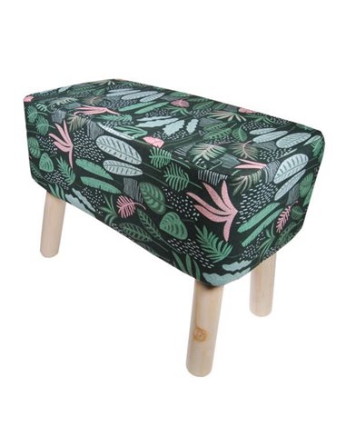 Σκαμπό υφασμάτινο Nextdeco floral με ξύλινα πόδια Υ37x50x27εκ.