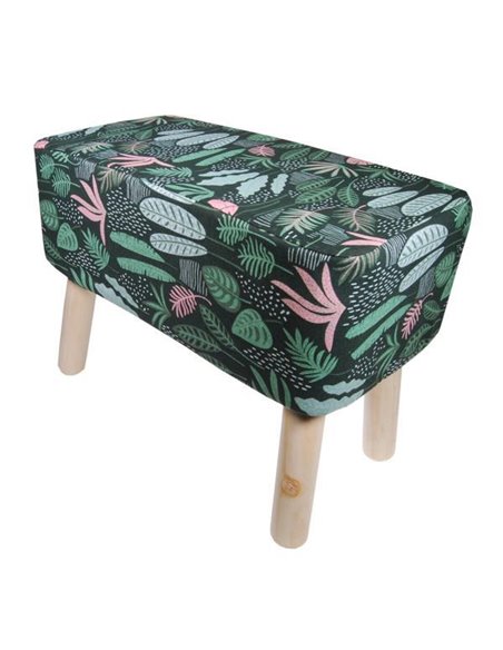 Σκαμπό υφασμάτινο Nextdeco floral με ξύλινα πόδια Υ37x50x27εκ.